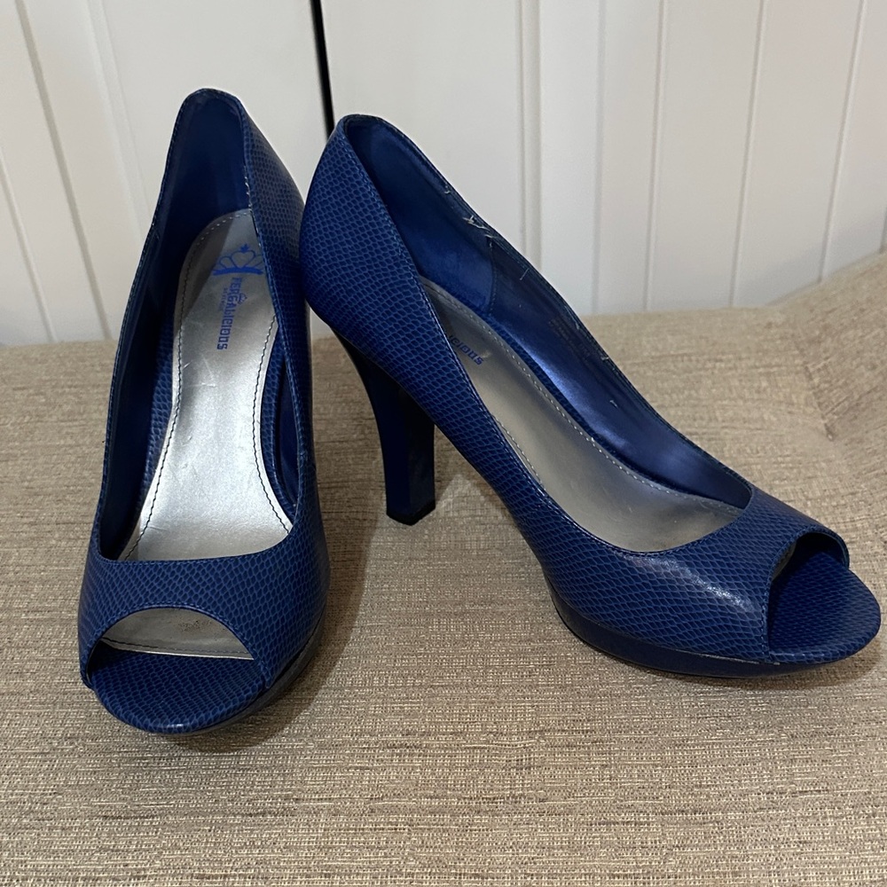 Delicious Fergalicious Blue Peep-Toe Heels